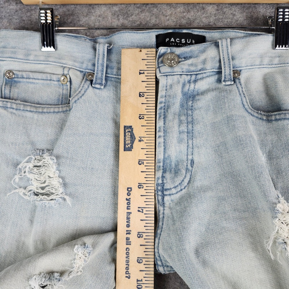 PacSun Skinny Denim Shorts Mens 30‎ Light Blue Distressed Raw Hem 170SP179000PC - Picture 6 of 16